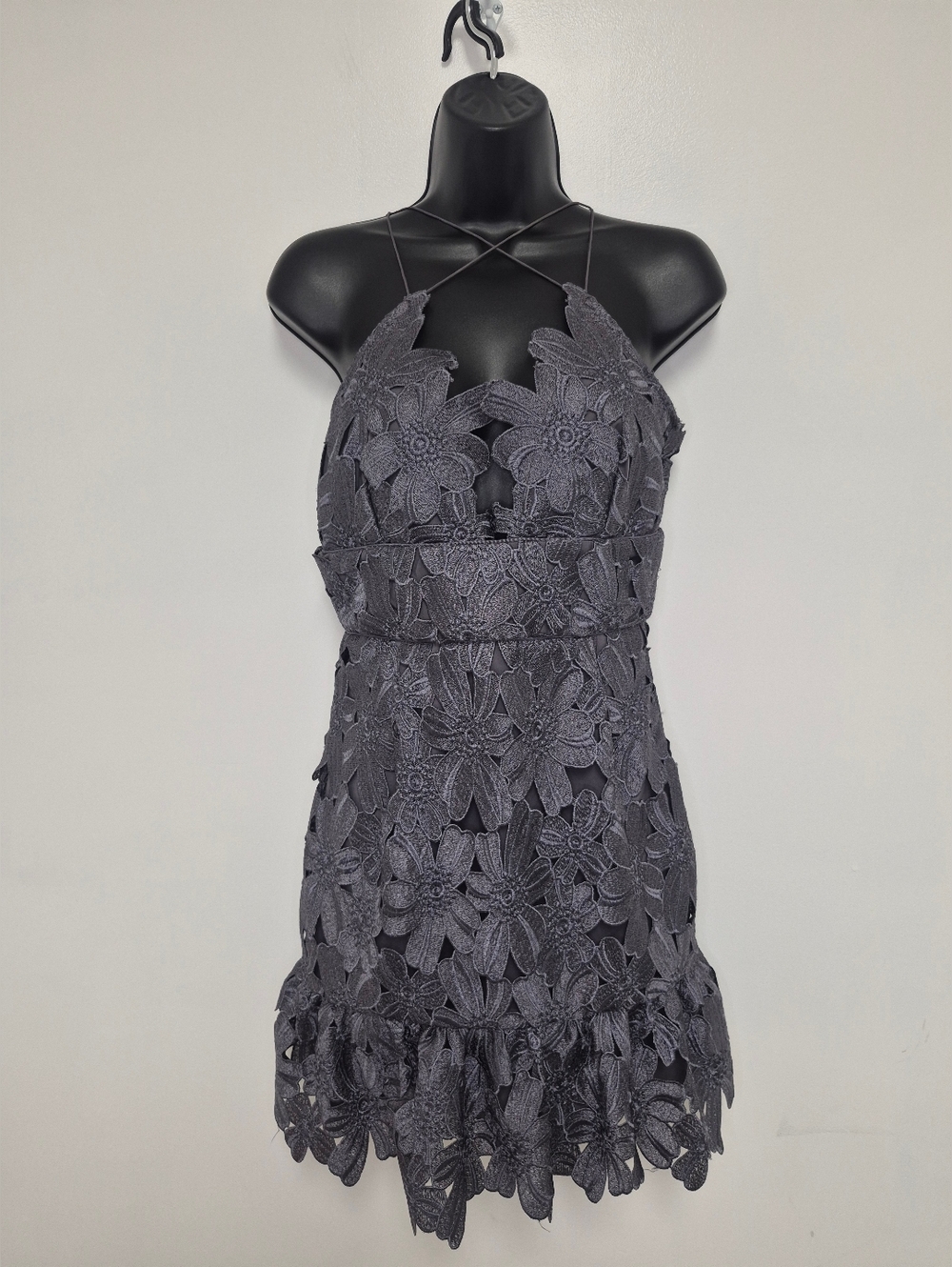 Saylor Alayna Floral Lace Applique Mini Dress sz M